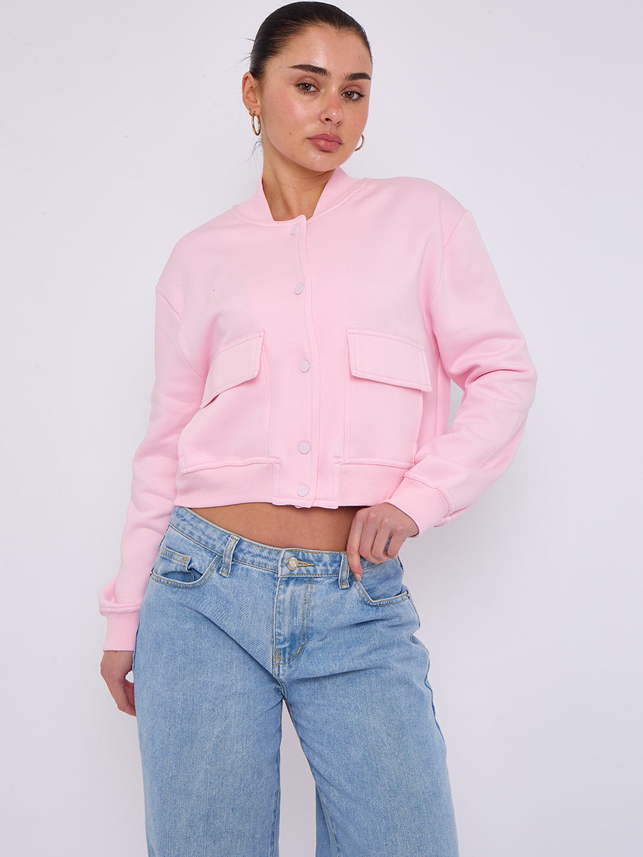Cropped Fleece Bomber Jacket - Adelina