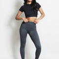 High-waist ribbed leggings, dark gray