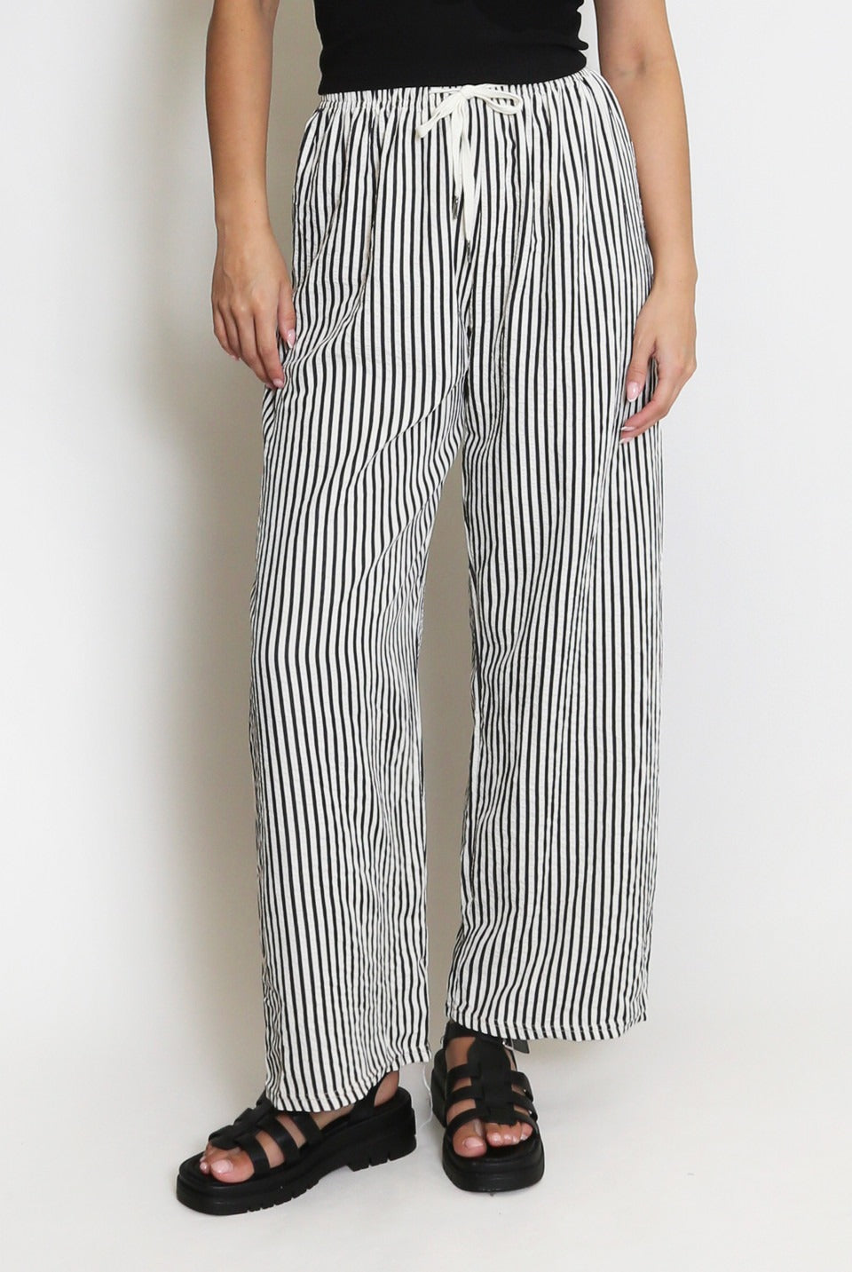 Off White Striped Casual Wide Leg Trouser - Milena