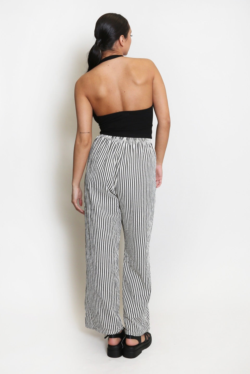 Off White Striped Casual Wide Leg Trouser - Milena
