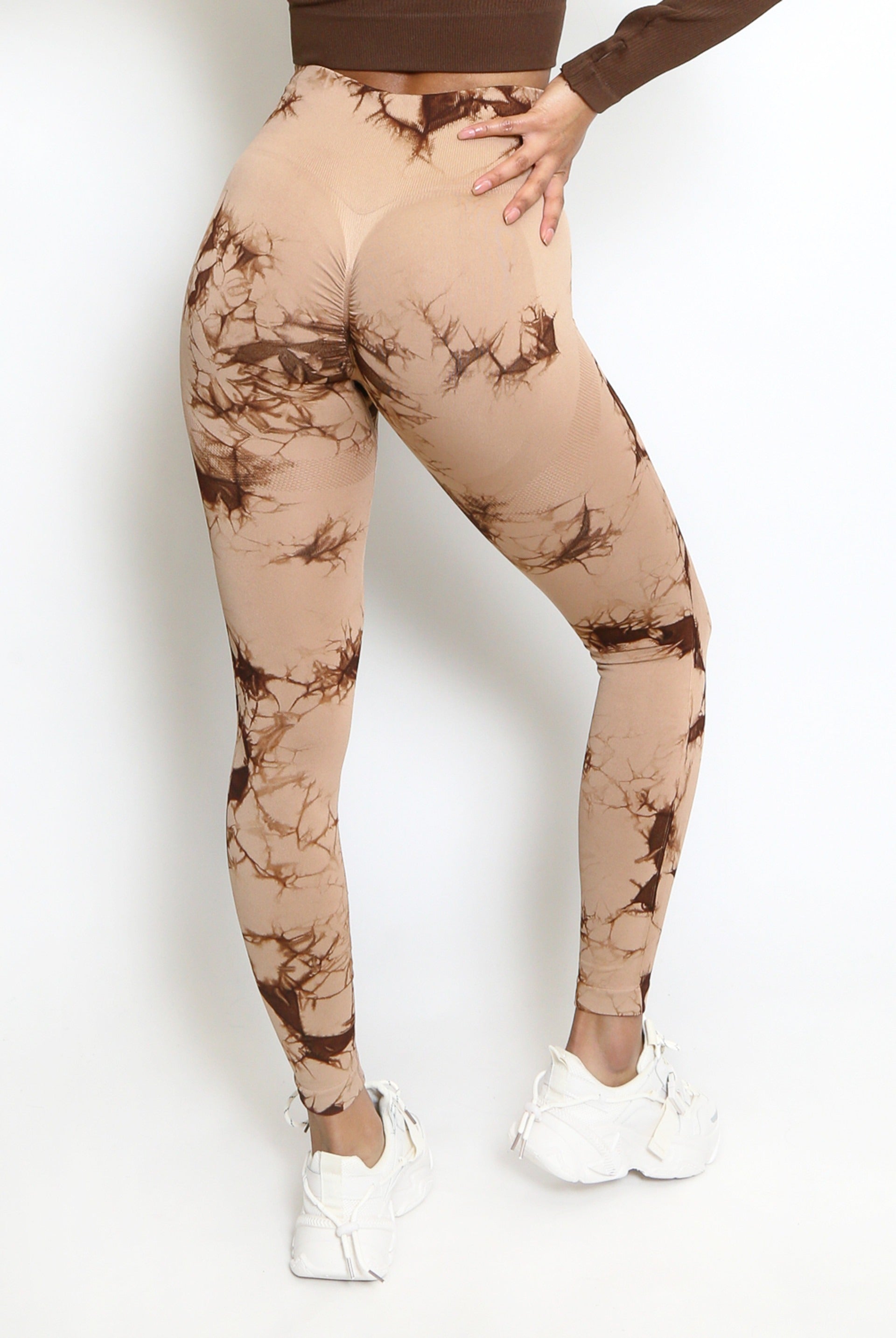 Brown Tie Dye Print Bum Sculpt Leggings - Cecilia - Storm Desire