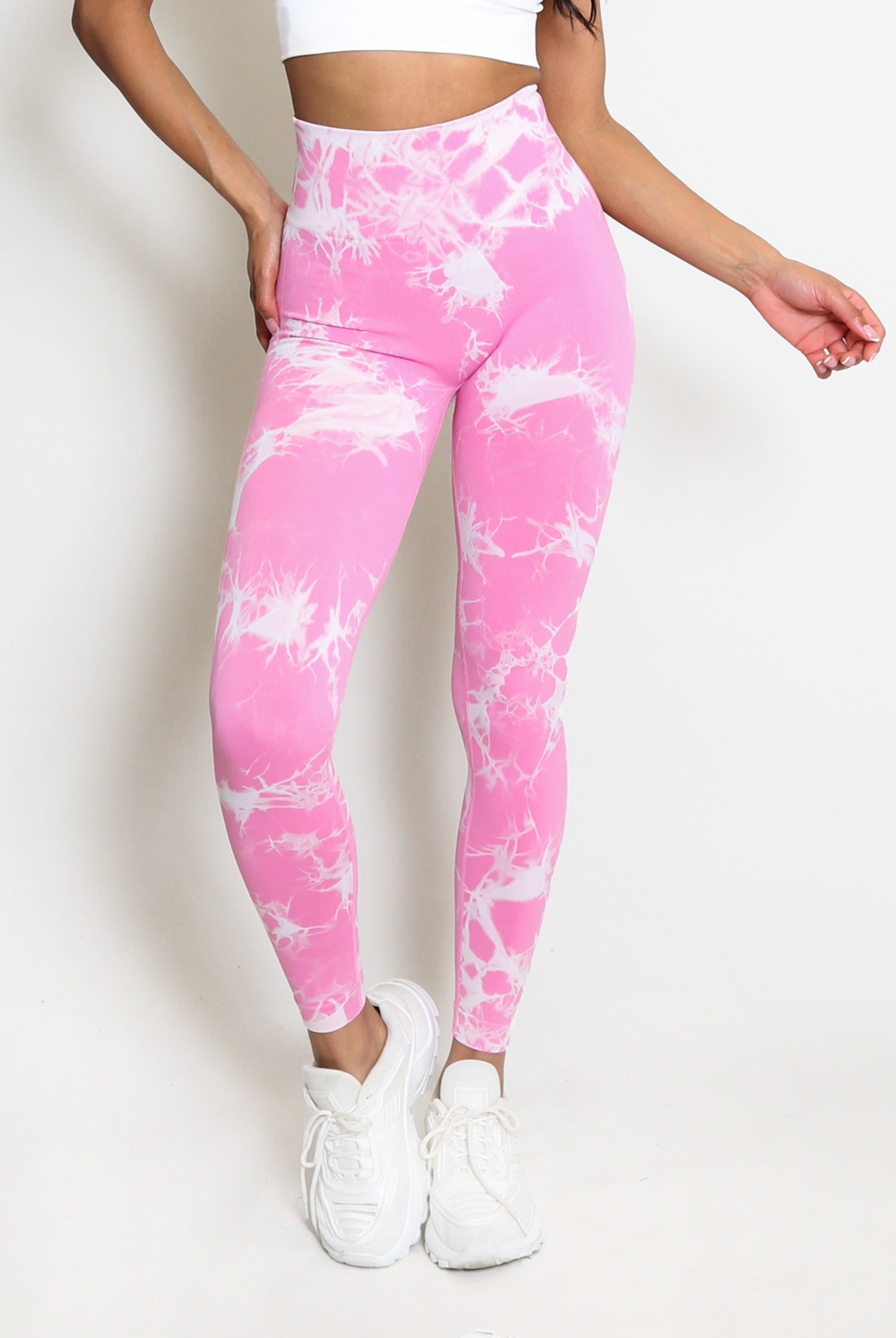 Baby Pink Tie Dye Print Bum Sculpt Leggings - Cecilia - Storm Desire