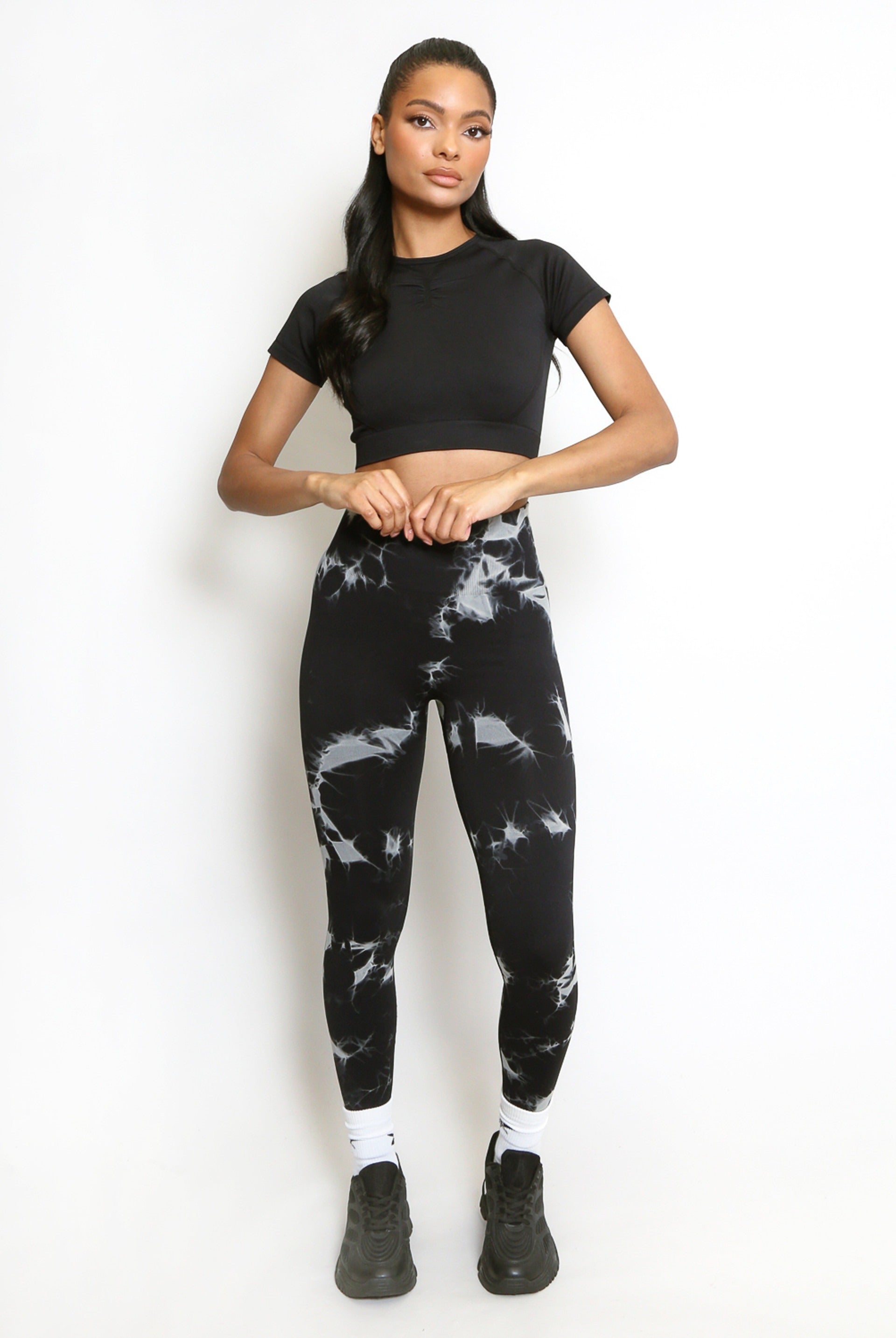 Black White Tie Dye Print Bum Sculpt Leggings - Cecilia - Storm Desire