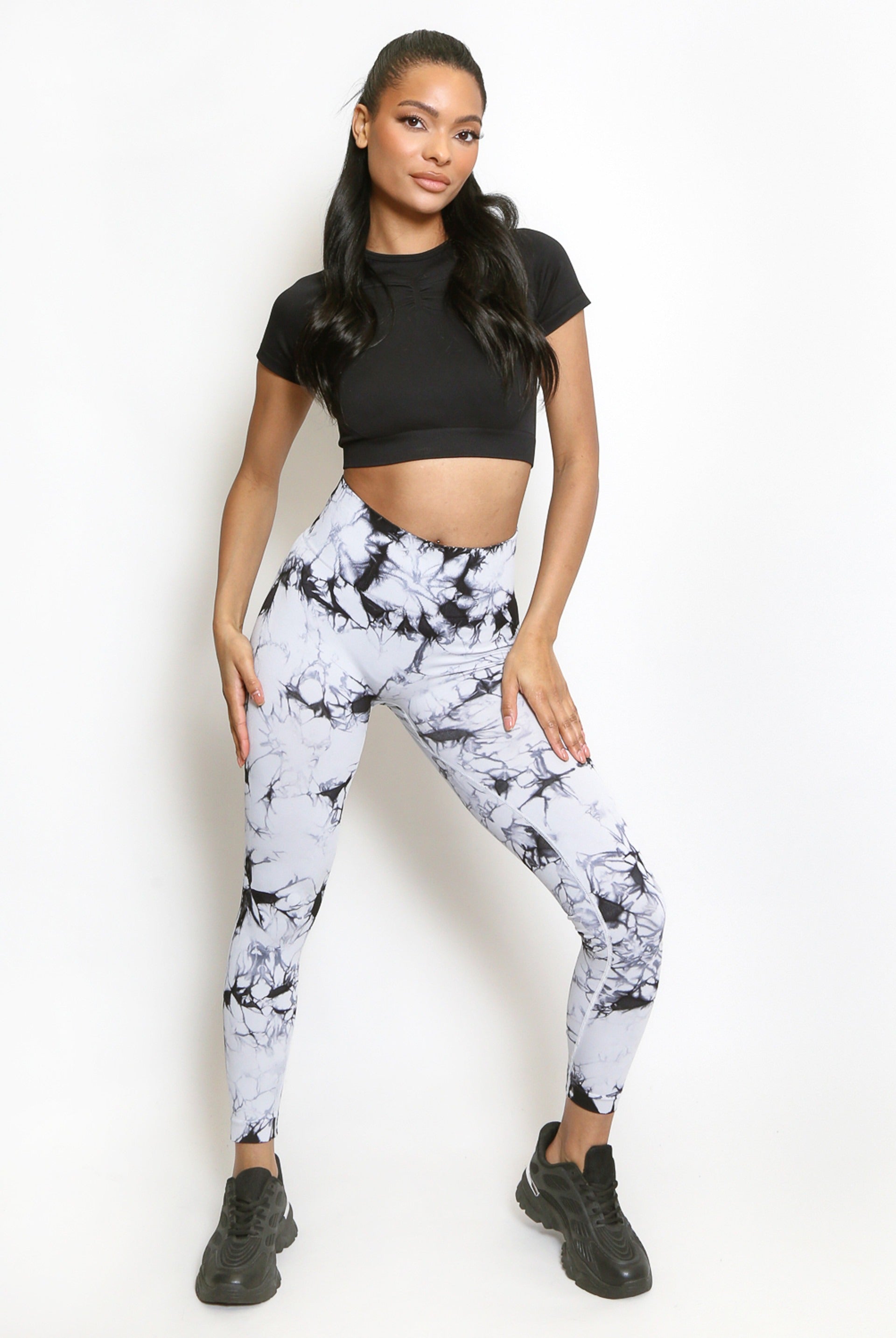 White Tie Dye Print Bum Sculpt Leggings - Cecilia - Storm Desire