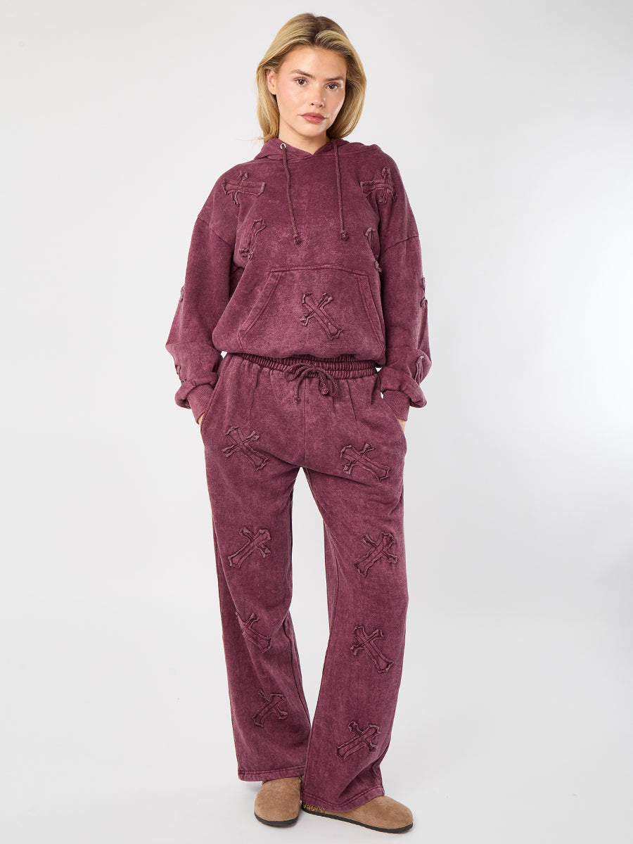 Acid Wash Crucifix Cross Hooded Tracksuit - Kayla