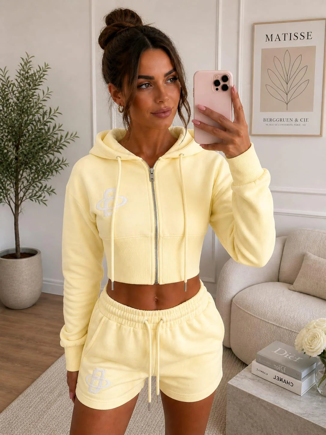 Embroidery Crop Zip Short Set Cerys