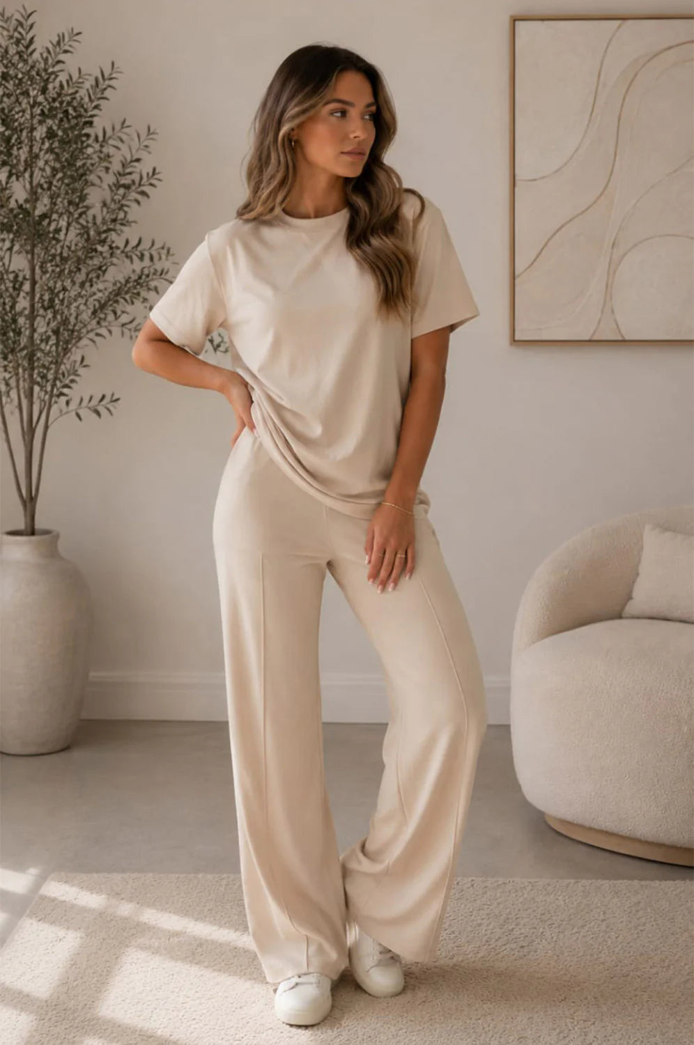Side Cinched Flared Trousers Set - Kay