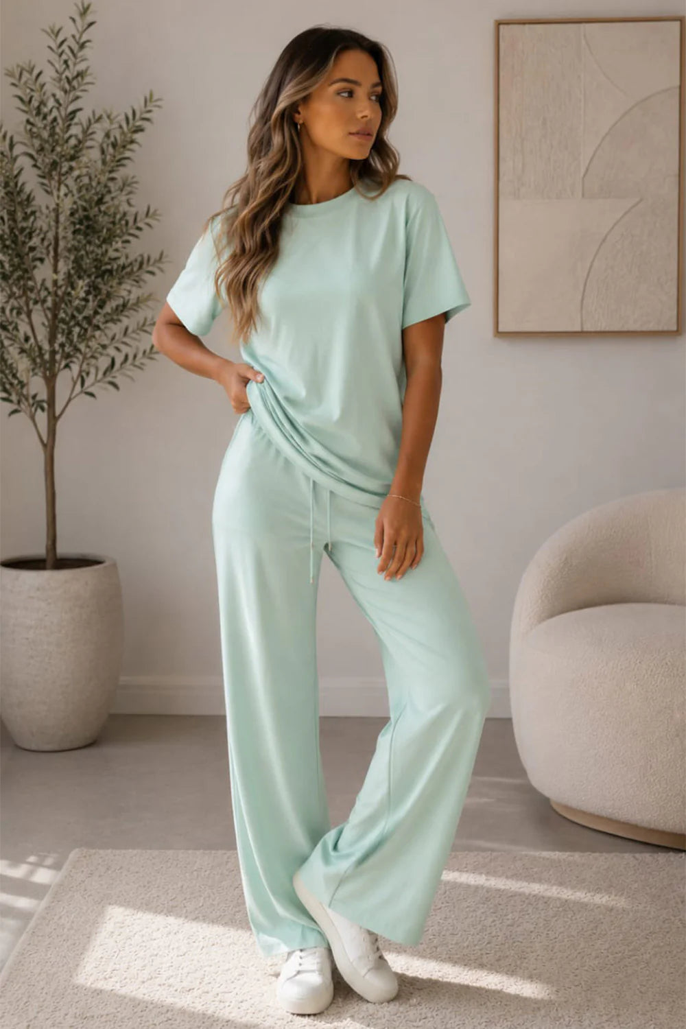 Side Cinched Flared Trousers Set Kay