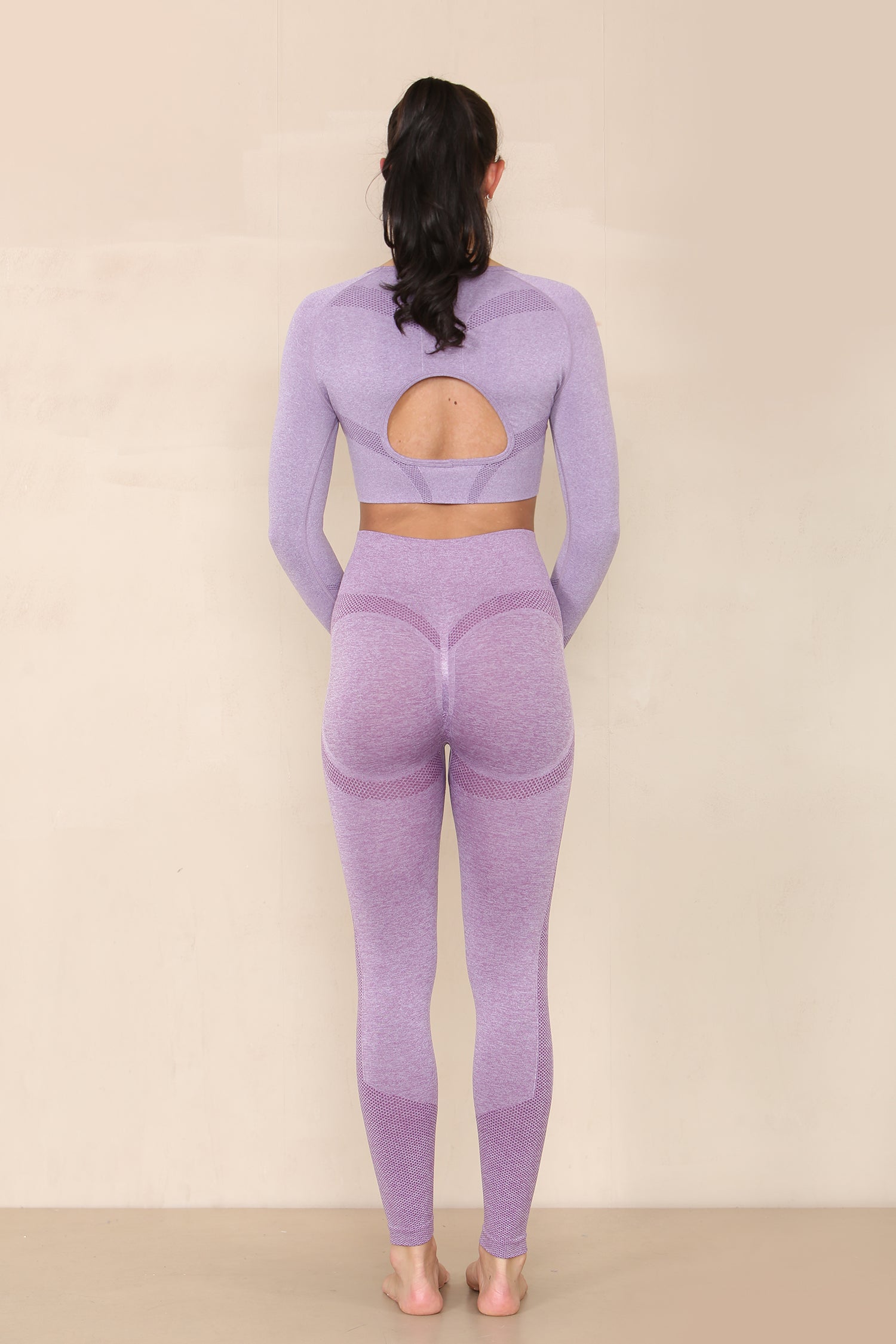 Lilac Cut Out Top And Push Up Legging Gym Set - Mina - Storm Desire