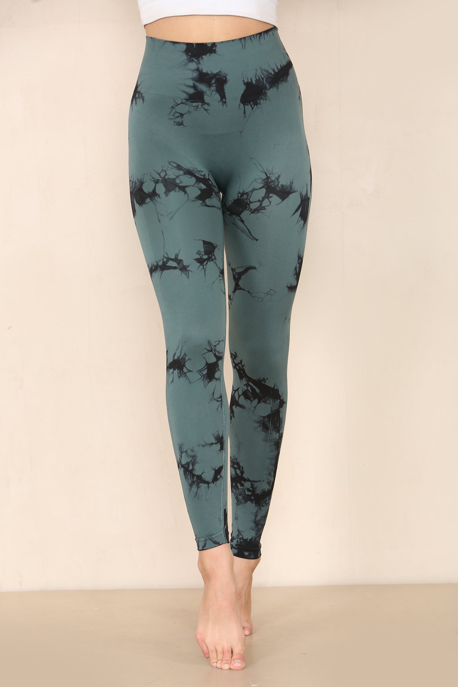 Khaki Green Tie Dye Print Bum Sculpt Leggings - Cecilia - Storm Desire