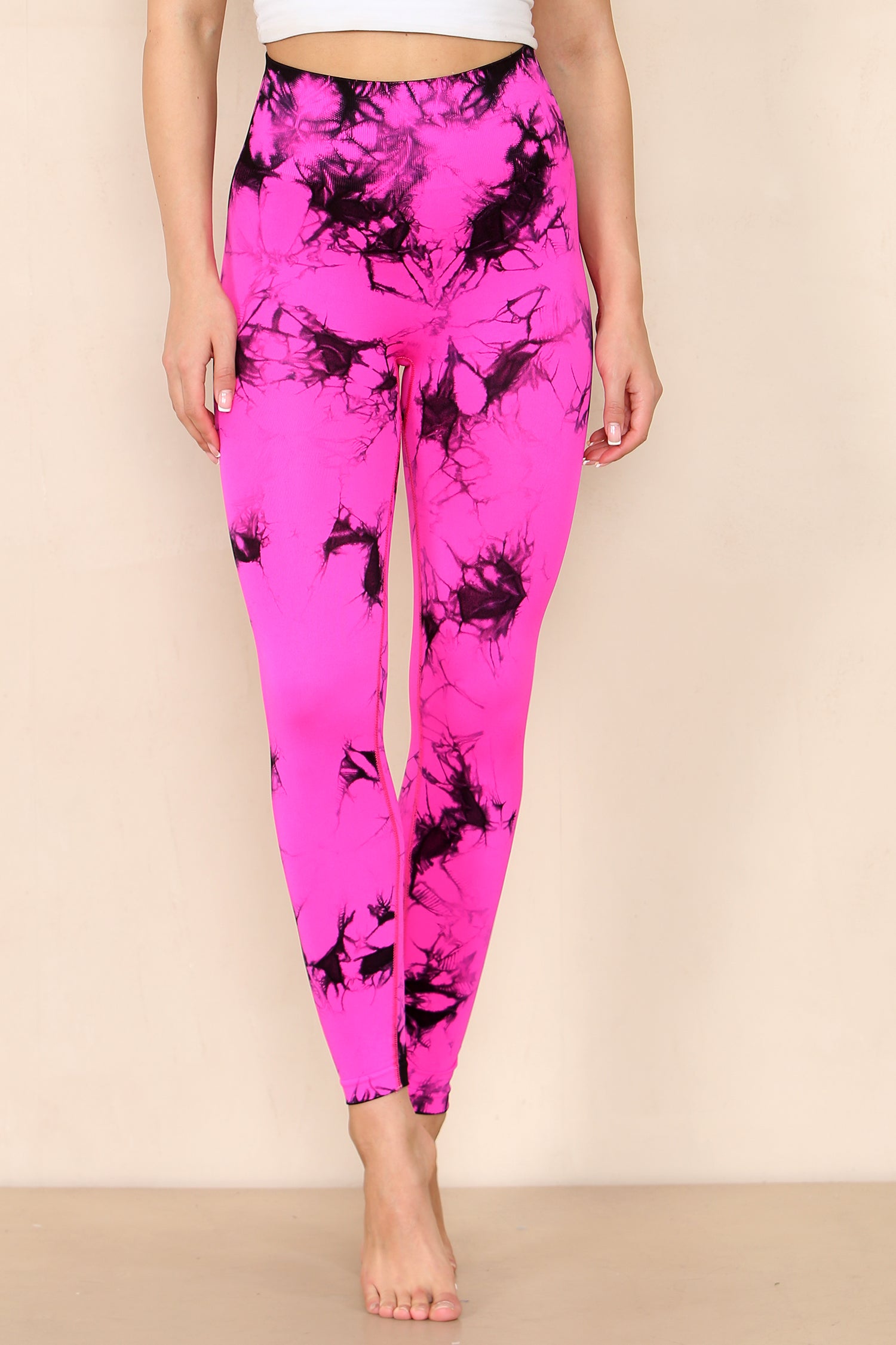 Fuchsia Pink Tie Dye Print Bum Sculpt Leggings - Cecilia - Storm Desire