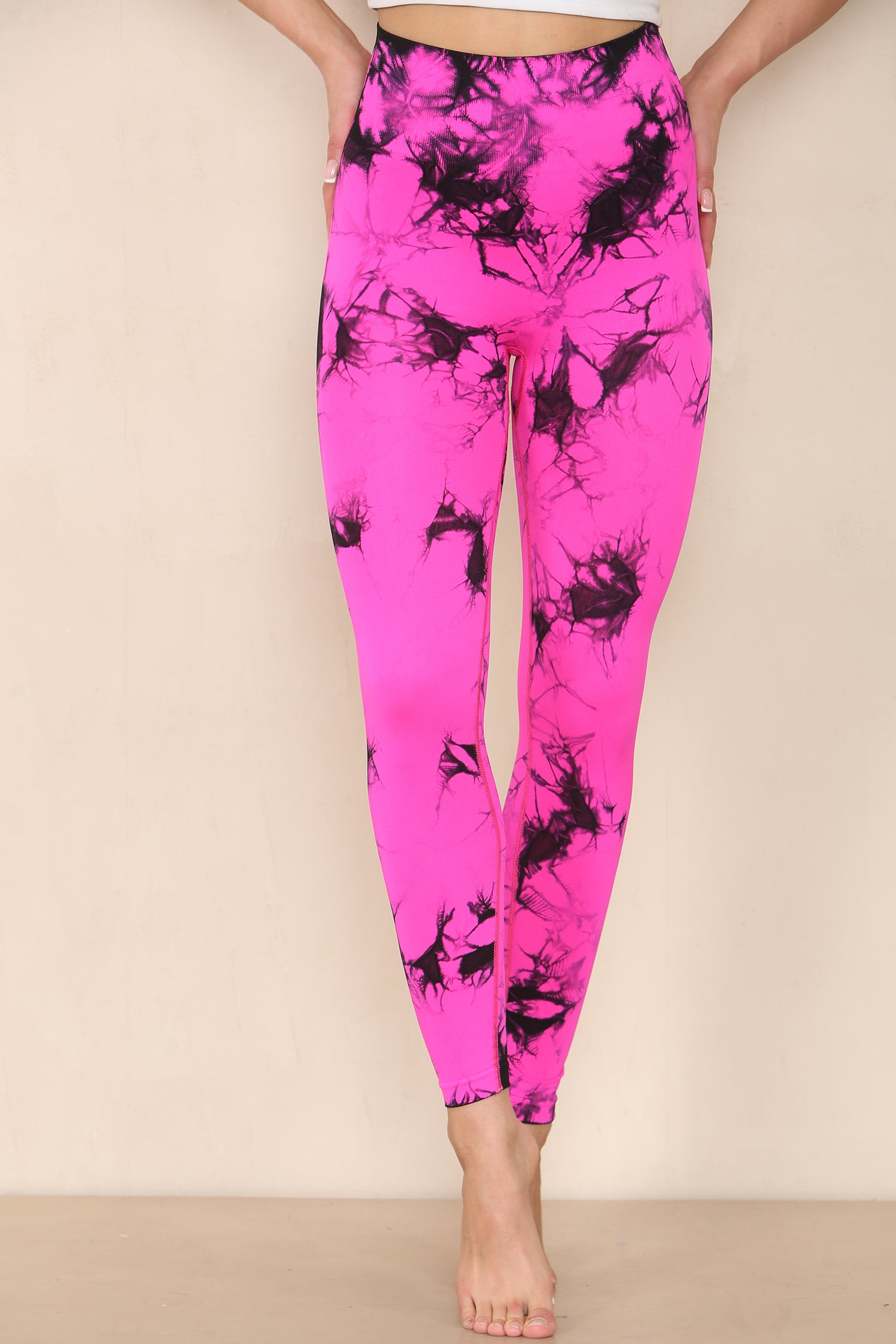 Fuchsia Pink Tie Dye Print Bum Sculpt Leggings - Cecilia - Storm Desire