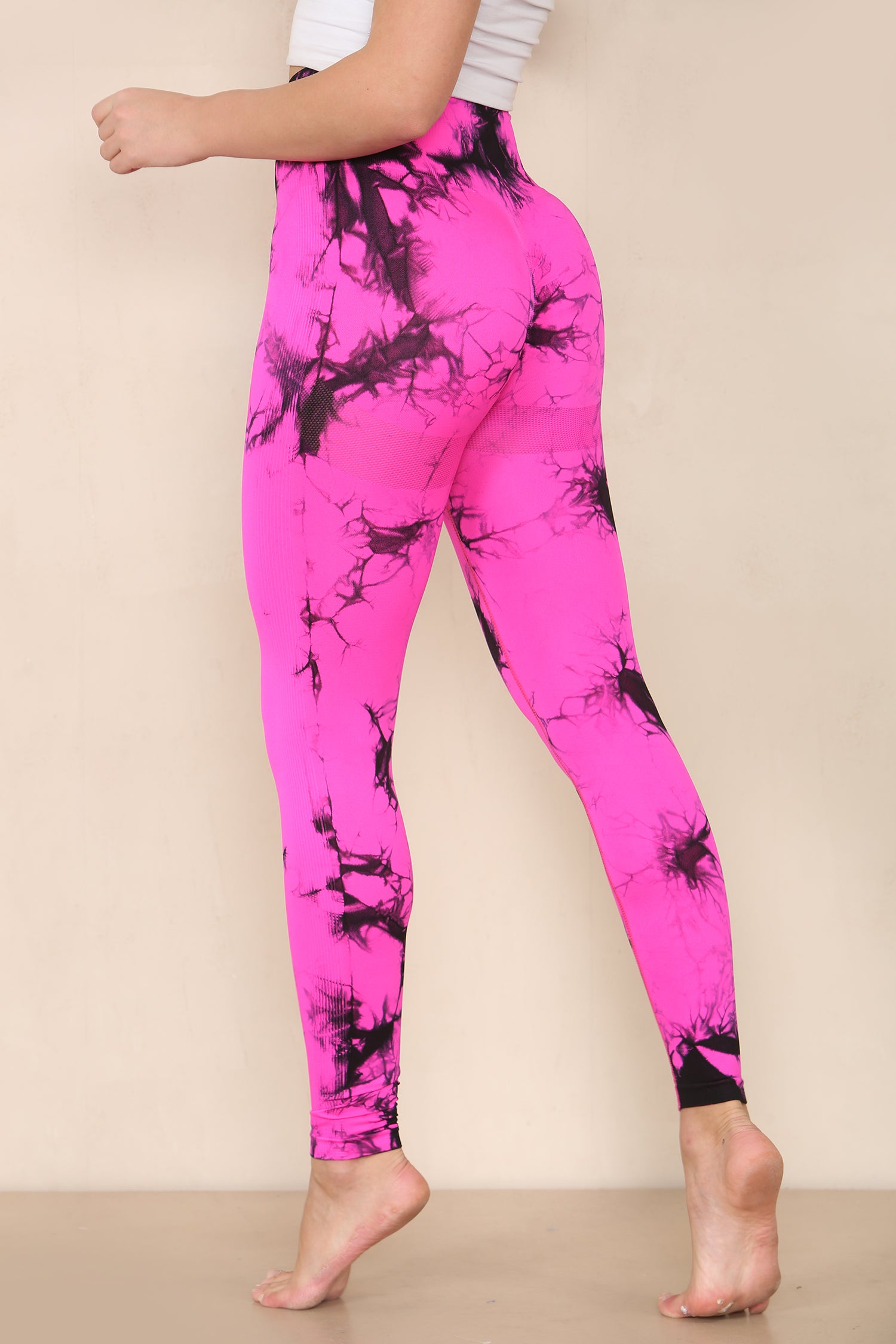 Fuchsia Pink Tie Dye Print Bum Sculpt Leggings - Cecilia - Storm Desire