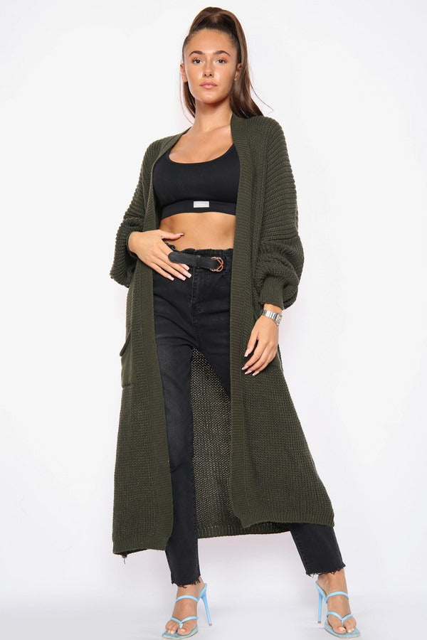 Khaki Green Oversize Longline Knitted Cardigan - Kori - Storm Desire