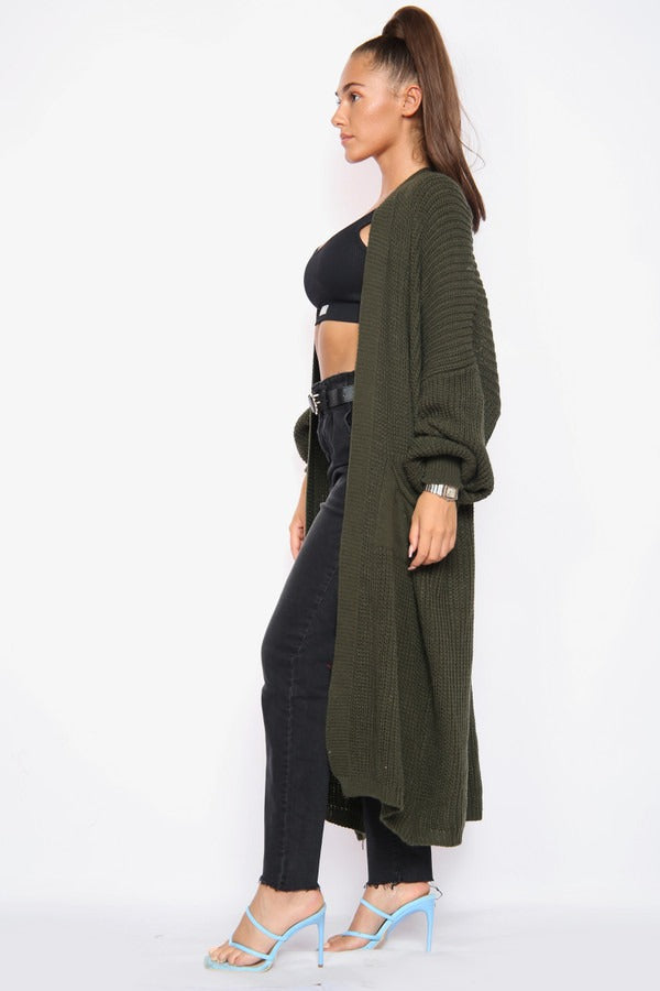 Khaki Green Oversize Longline Knitted Cardigan - Kori - Storm Desire