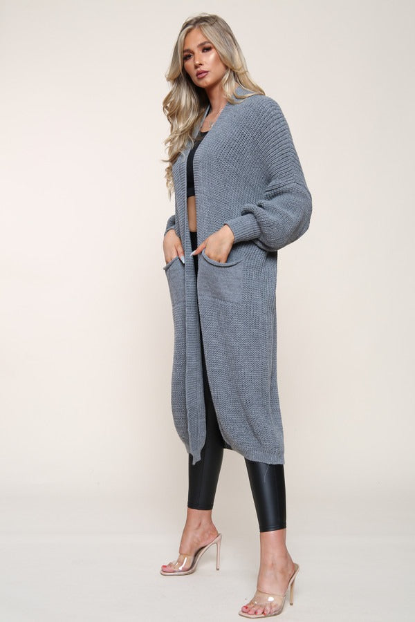 Dark Grey Oversize Longline Knitted Cardigan - Kori - Storm Desire