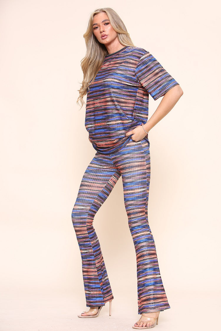 Royal Blue Multi Colour Oversized Top & Flared Trouser Set - Kehlani - Storm Desire