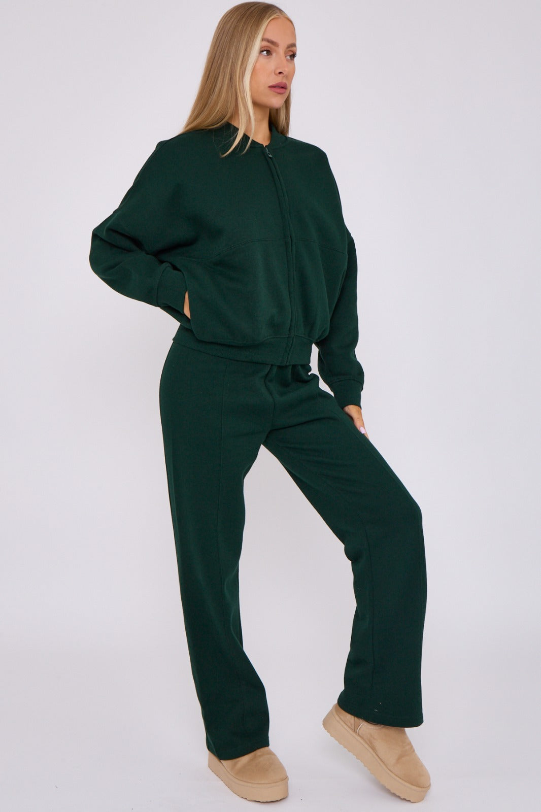 Bomber Style Oversize Fleece Zipper & Jogger Set - Sara - Storm Desire