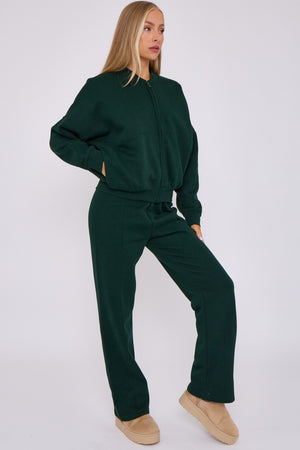 Bomber Style Oversize Fleece Zipper & Jogger Set - Sara - Storm Desire