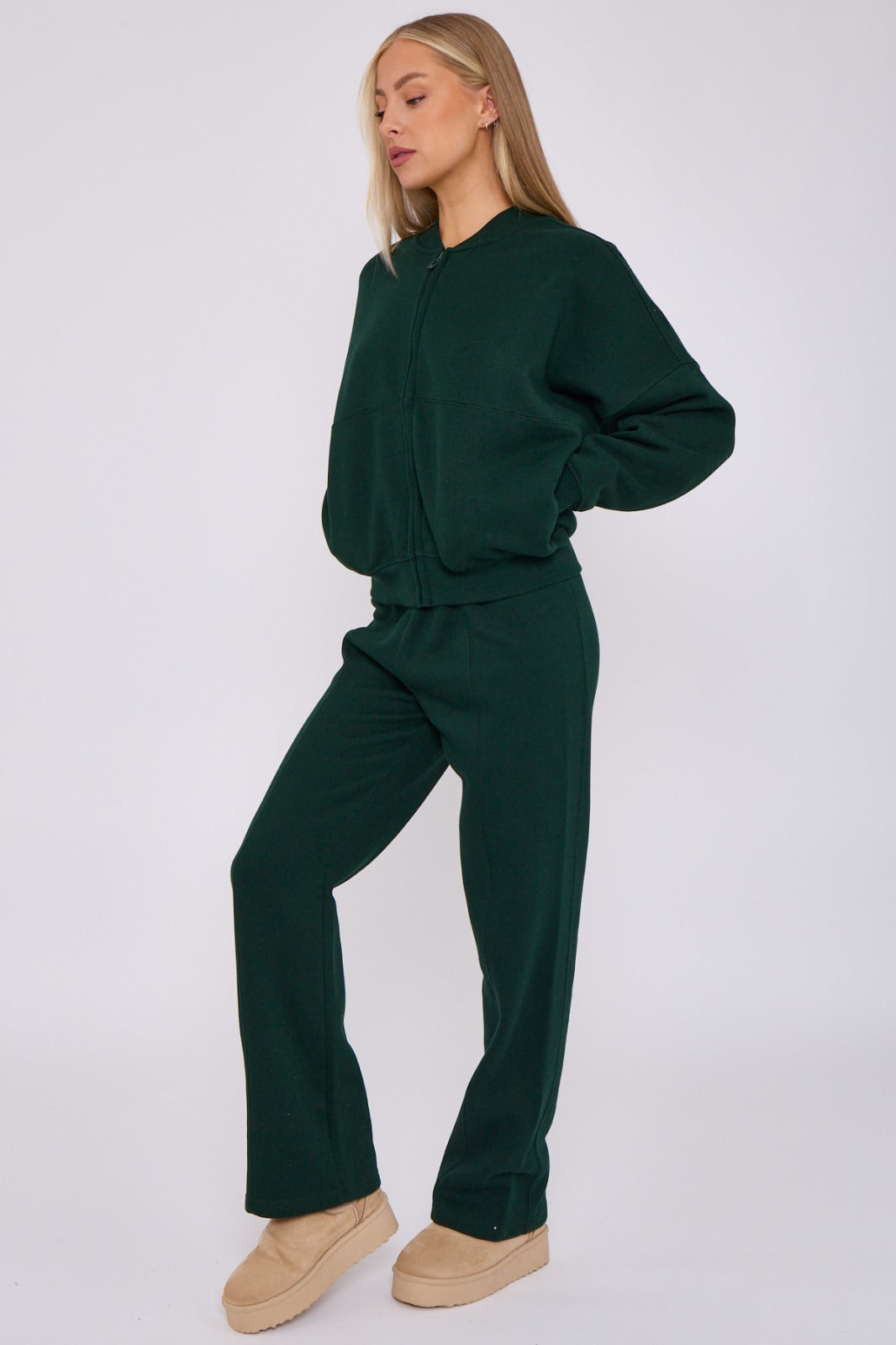 Bomber Style Oversize Fleece Zipper Jogger Set Sara Storm Desire