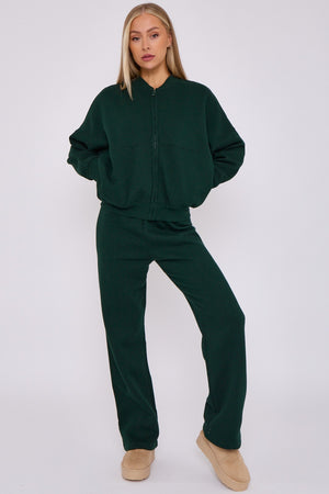 Bomber Style Oversize Fleece Zipper & Jogger Set - Sara - Storm Desire