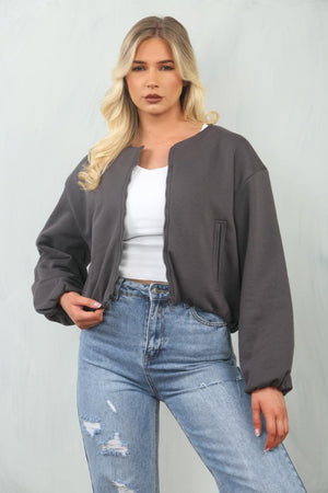 Soft Bubble Hem Bomber Jacket - Amoura - Storm Desire