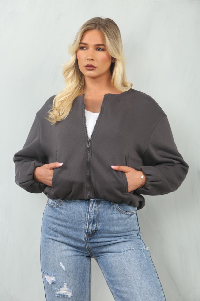 Soft Bubble Hem Bomber Jacket - Amoura - Storm Desire