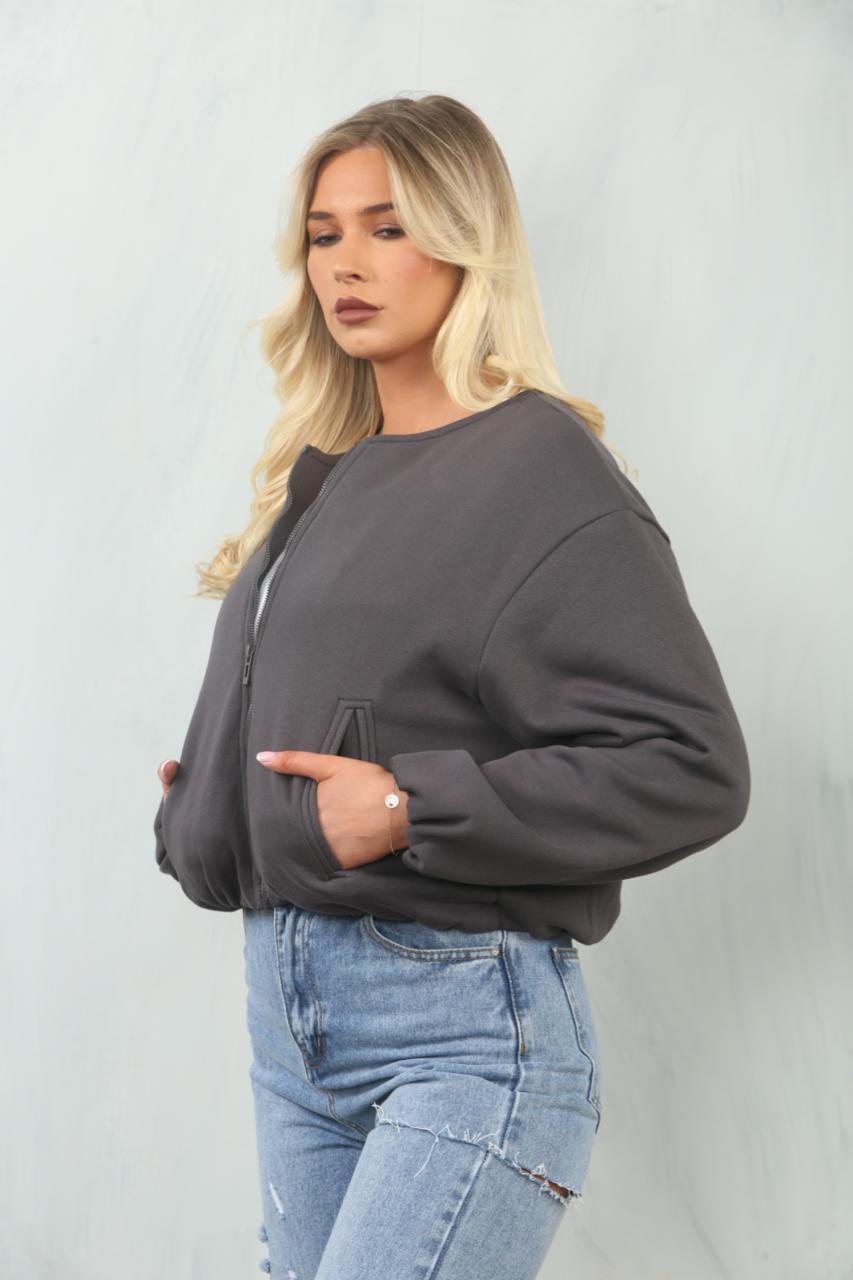 Soft Bubble Hem Bomber Jacket - Amoura - Storm Desire
