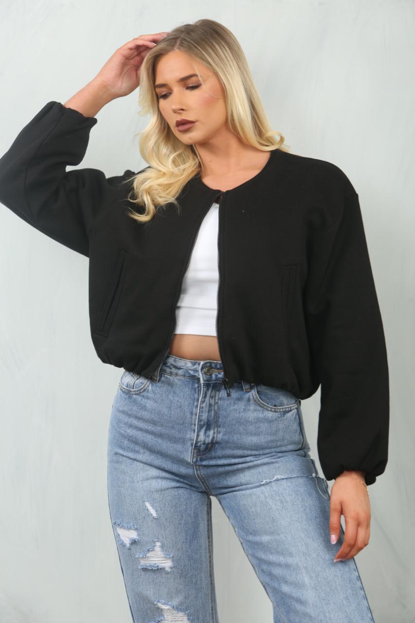 Soft Bubble Hem Bomber Jacket - Amoura - Storm Desire