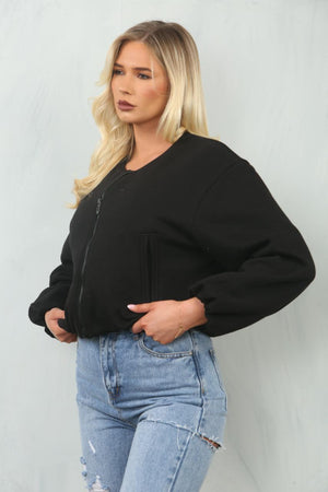 Soft Bubble Hem Bomber Jacket - Amoura - Storm Desire