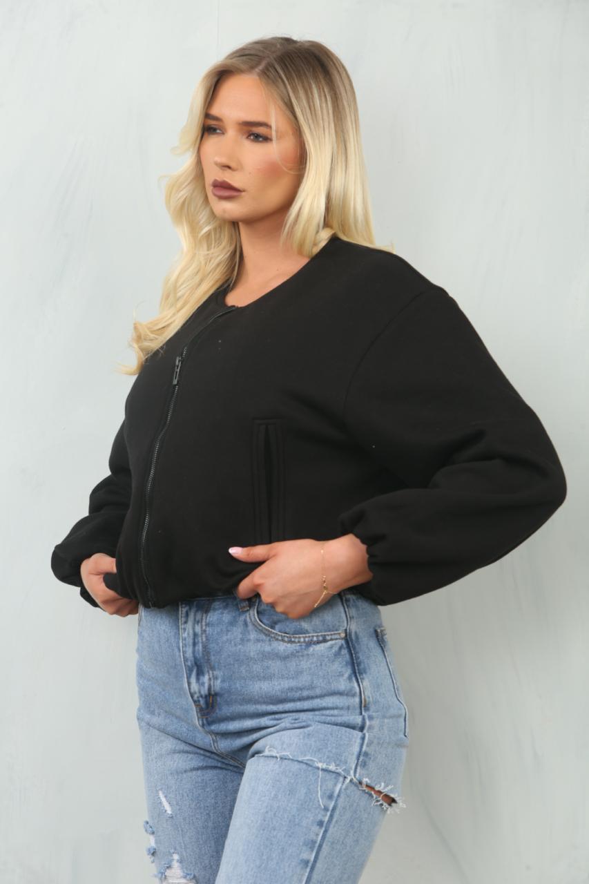 Soft Bubble Hem Bomber Jacket - Amoura - Storm Desire