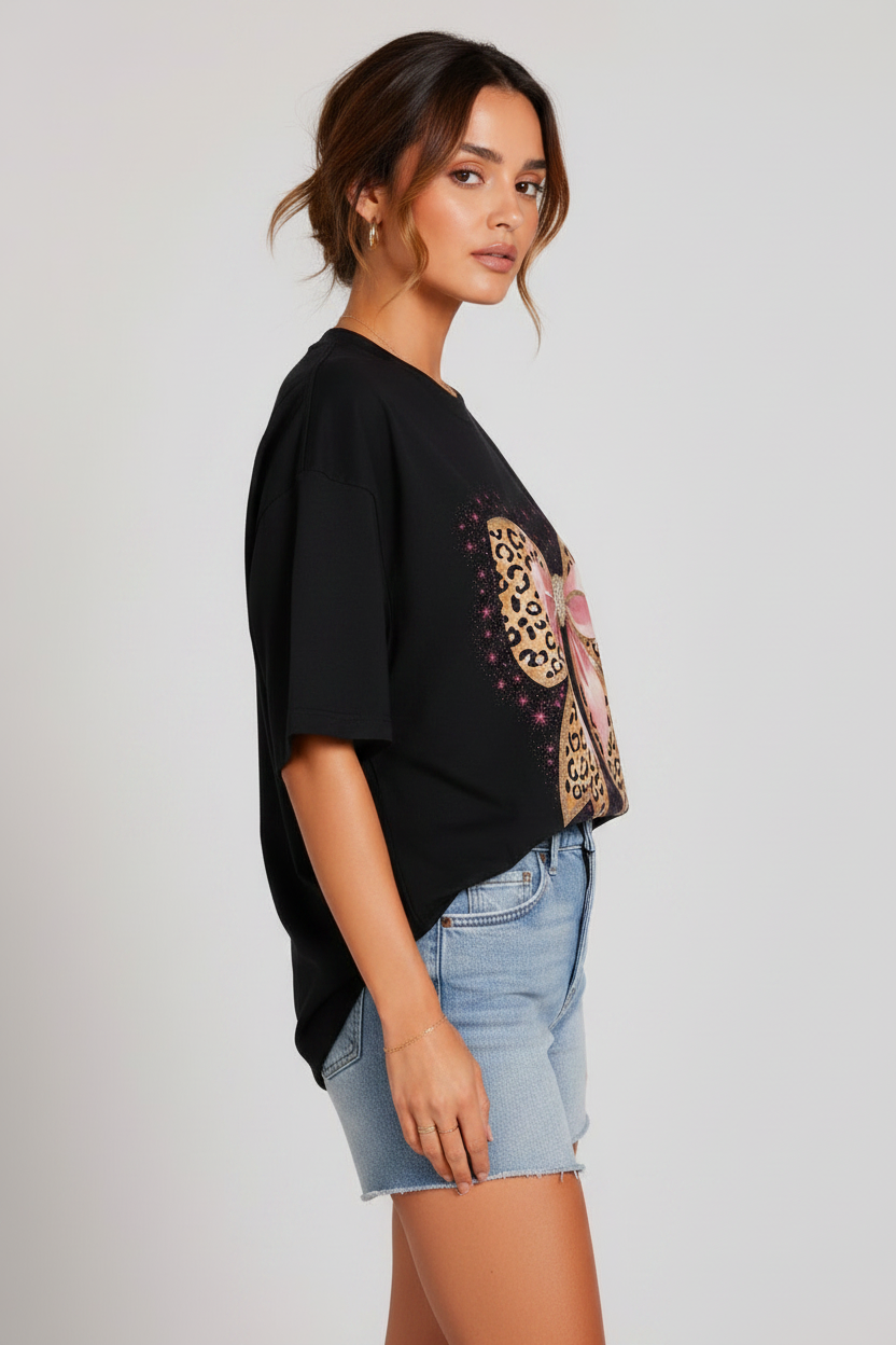 Pink And Gold Bow Sparkle T-Shirt - Anna