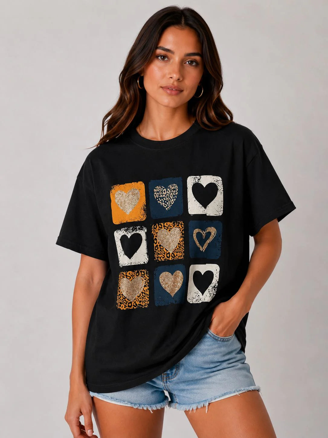 Leopard print & heart graphic design T-Shirt - Ruth