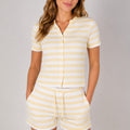 Ribbed Stripe Button Short Sleeve Top and Shorts Co-ord - Alaina