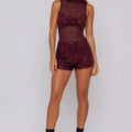 Sequin Mesh High Neck Bodysuit & Shorts Set - Evelynn