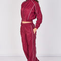 Piping shell jacket and wide-leg co-ord set, wine crop jacket and wide-leg pants