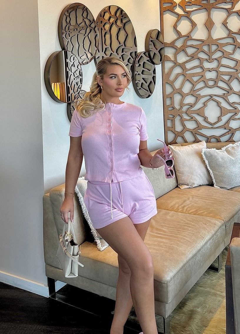 Ribbed Button Short Sleeve Top and Shorts Co-ord - Kelsey