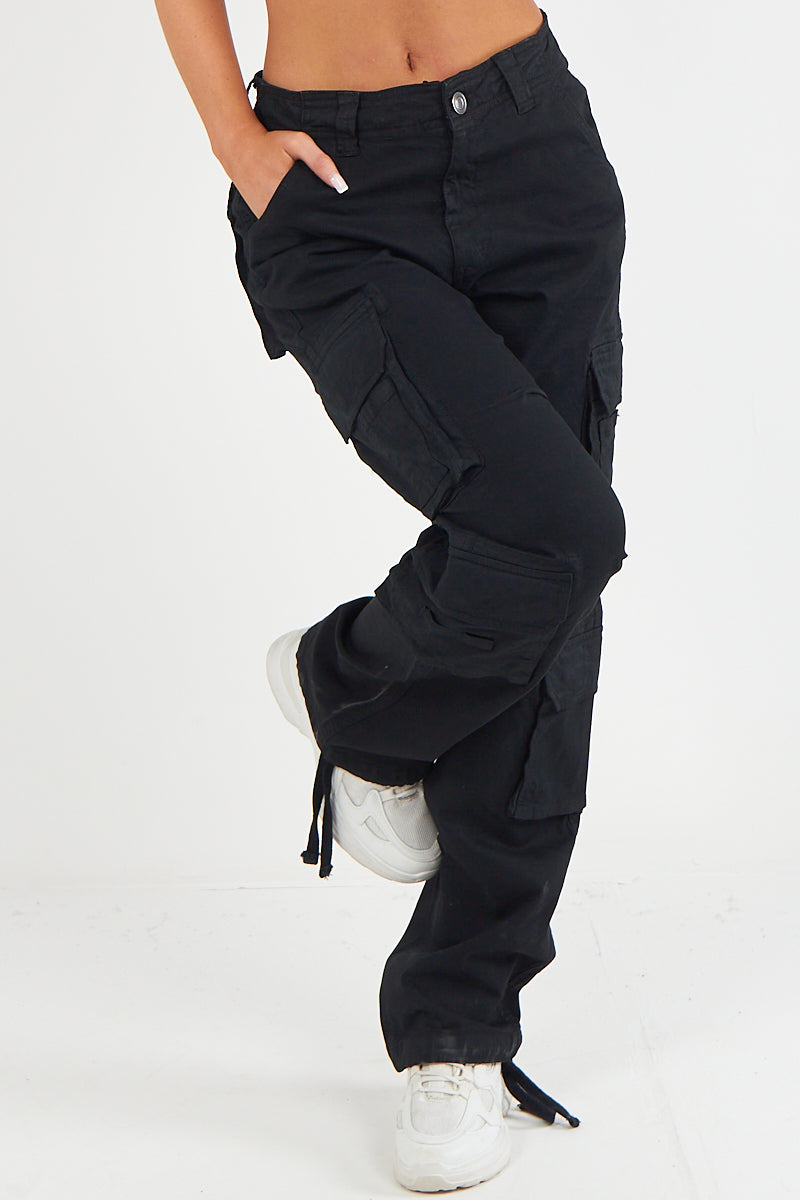 Black Cargo Combat Baggy Jeans - Kennedi