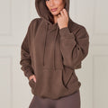 Kaya oversized fleeced hoodie, brown with drawstring hood