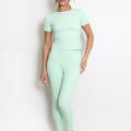 Oakley mint athleisure set: fitted t-shirt with leggings, full front view