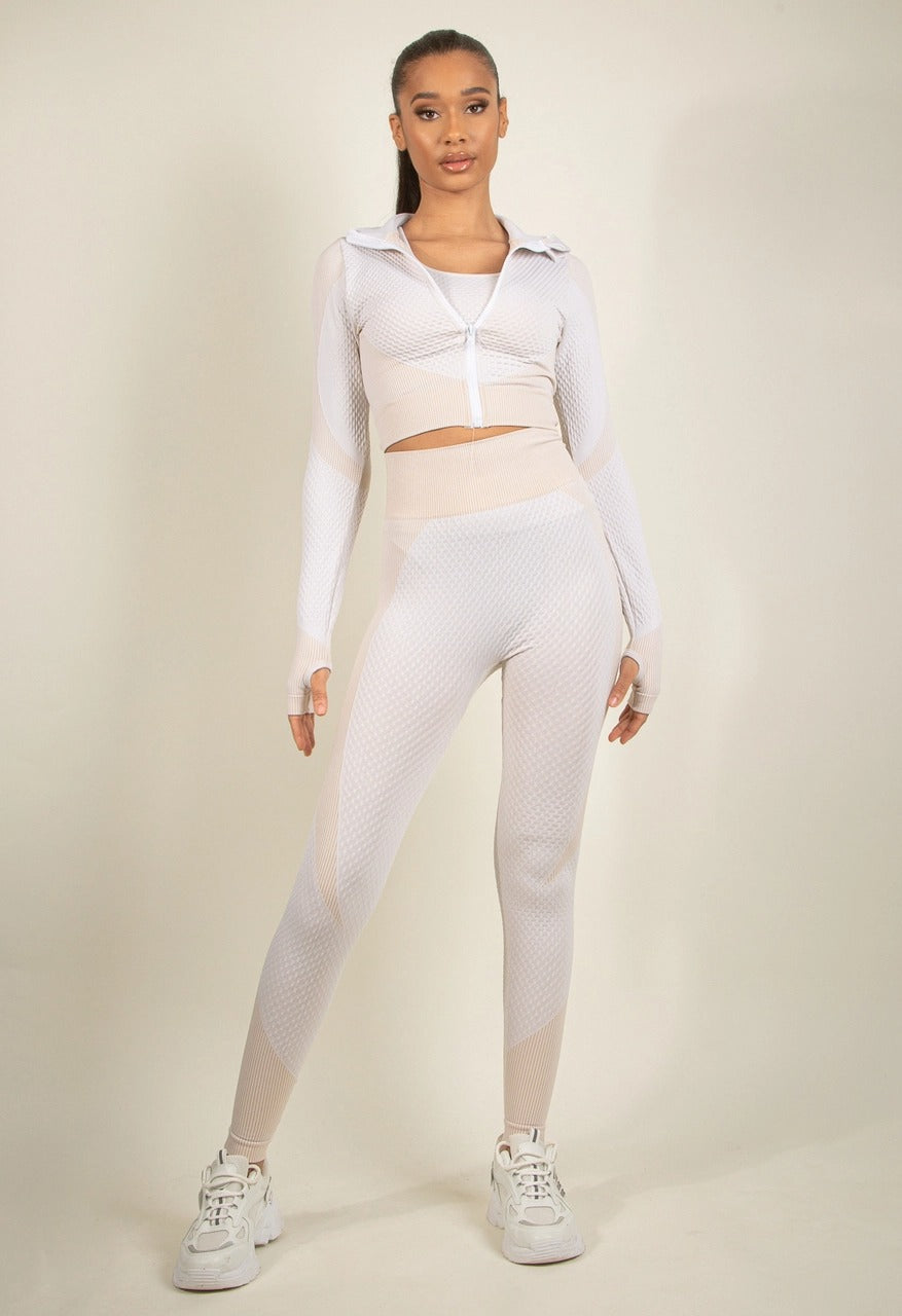 Stone Textured Active Jacket Top & Pants Set - Storm Desire