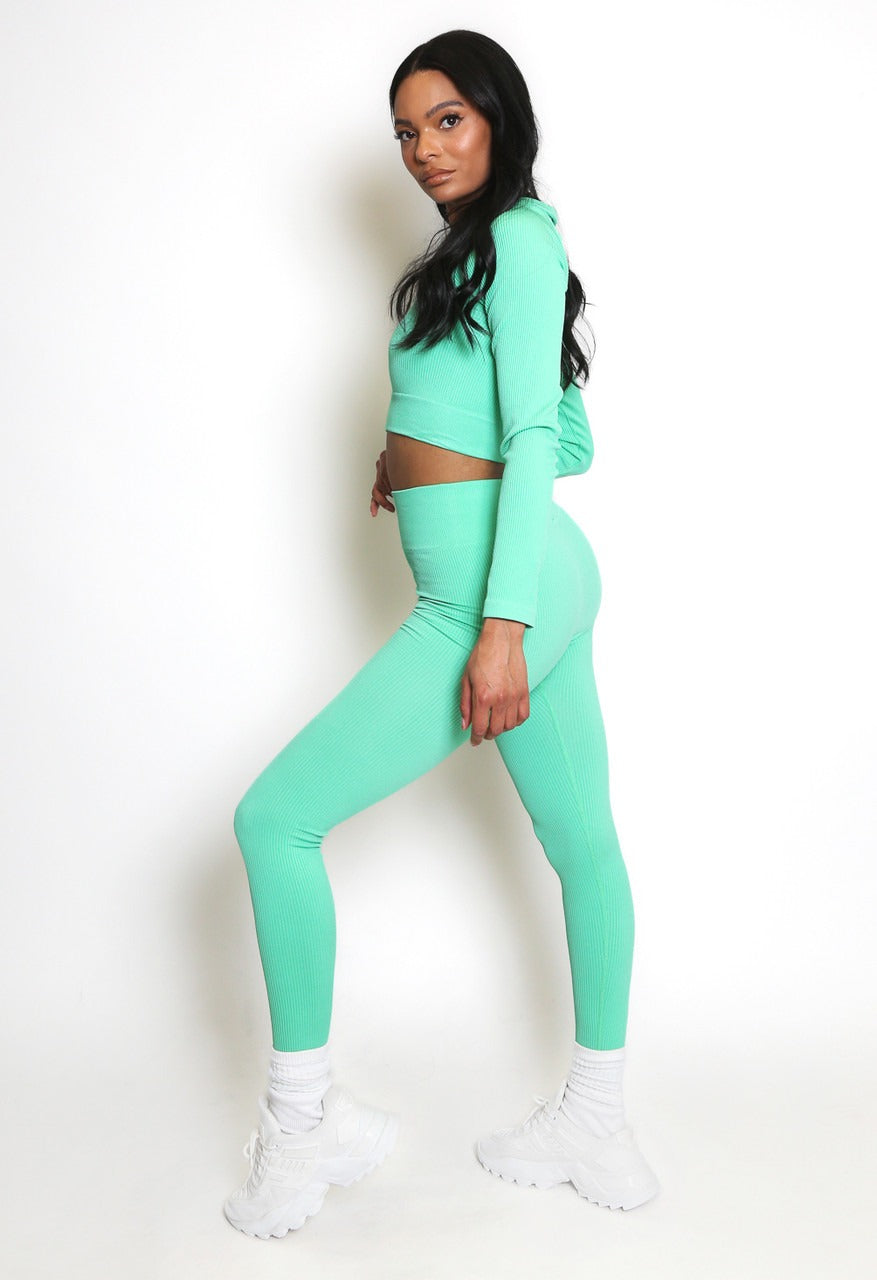 Mint Ribbed Zip Top & Leggings Set - Ruby - Storm Desire