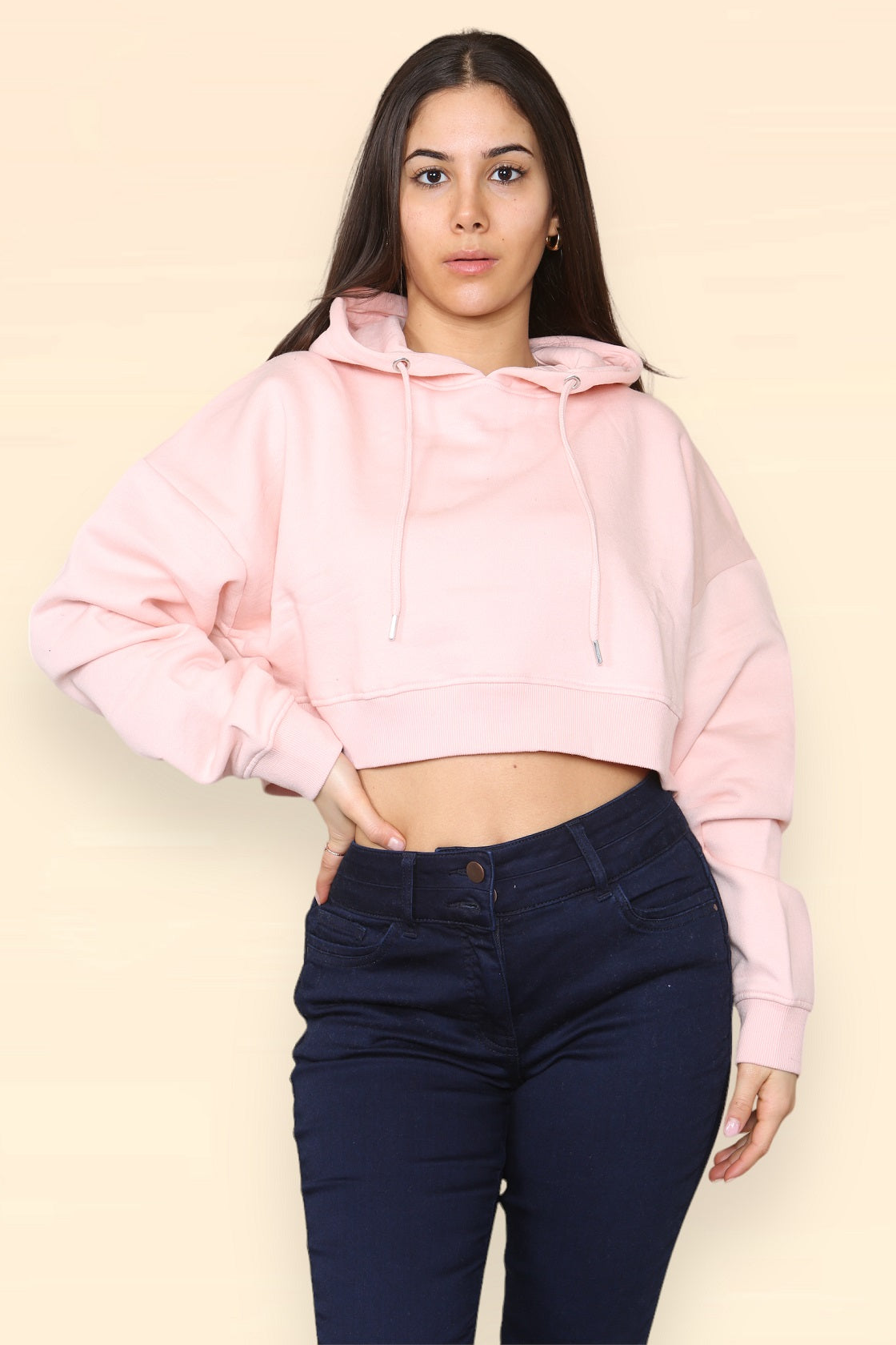 Pink Jersey Hooded Crop Top - Saoirse - Storm Desire