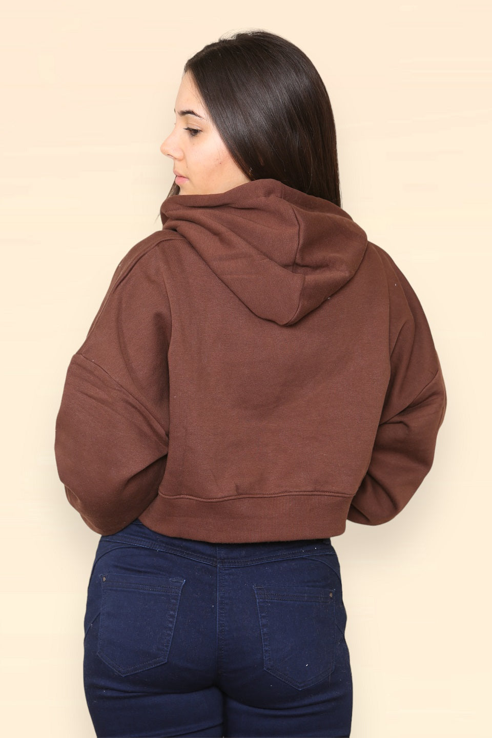 Brown Jersey Hooded Crop Top - Saoirse - Storm Desire