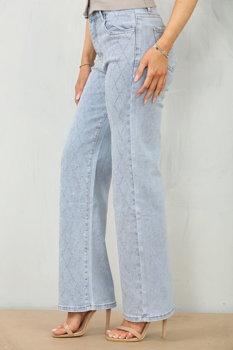 Rhombus Diamante Front Wide Fit Denim Jeans - Penny