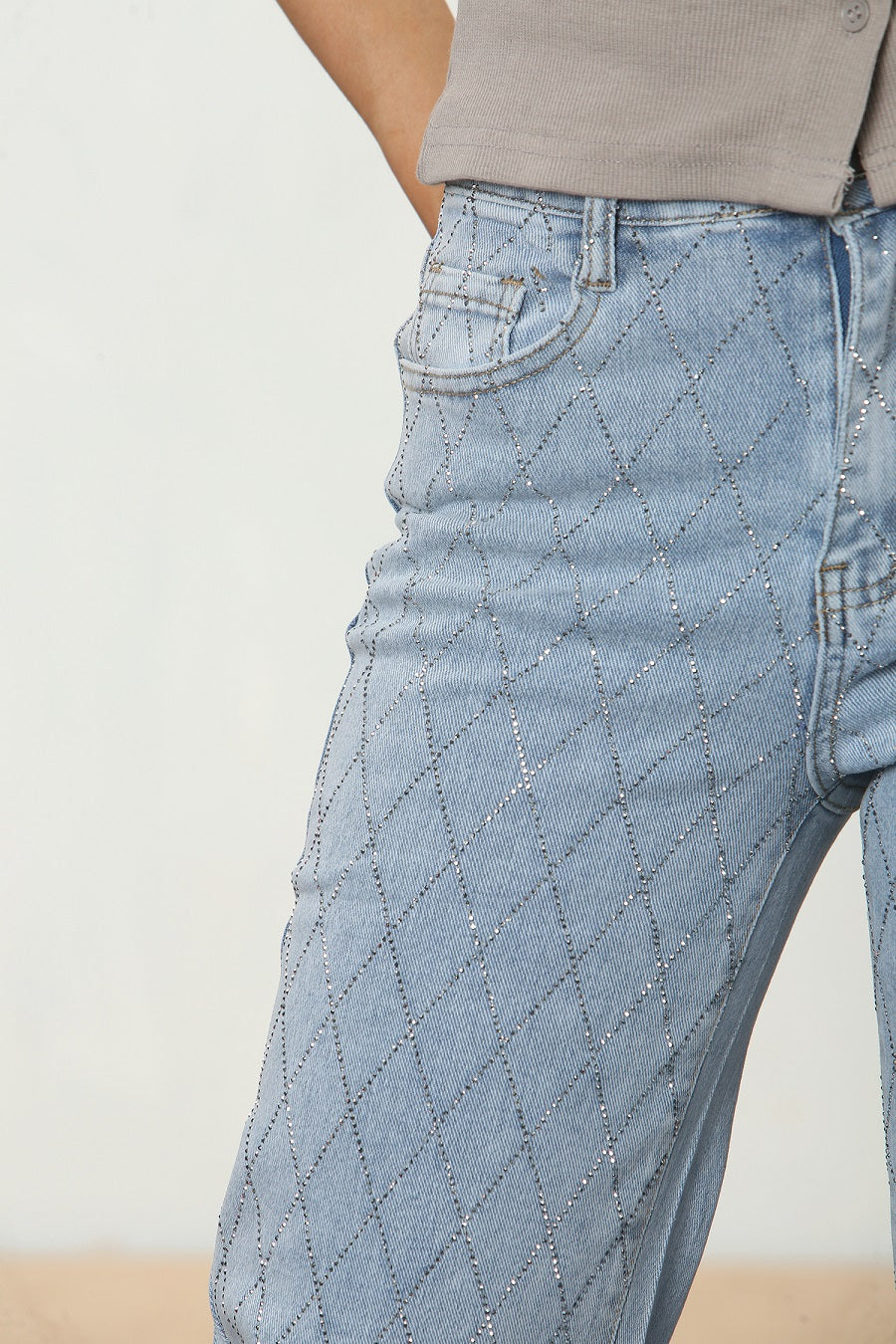 Rhombus Diamante Front Wide Fit Denim Jeans - Penny