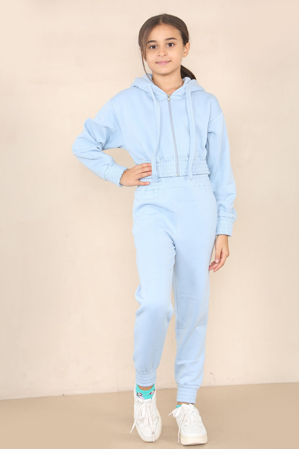 Kids Baby Blue Crop Hooded Loungewear - Valentina - Storm Desire