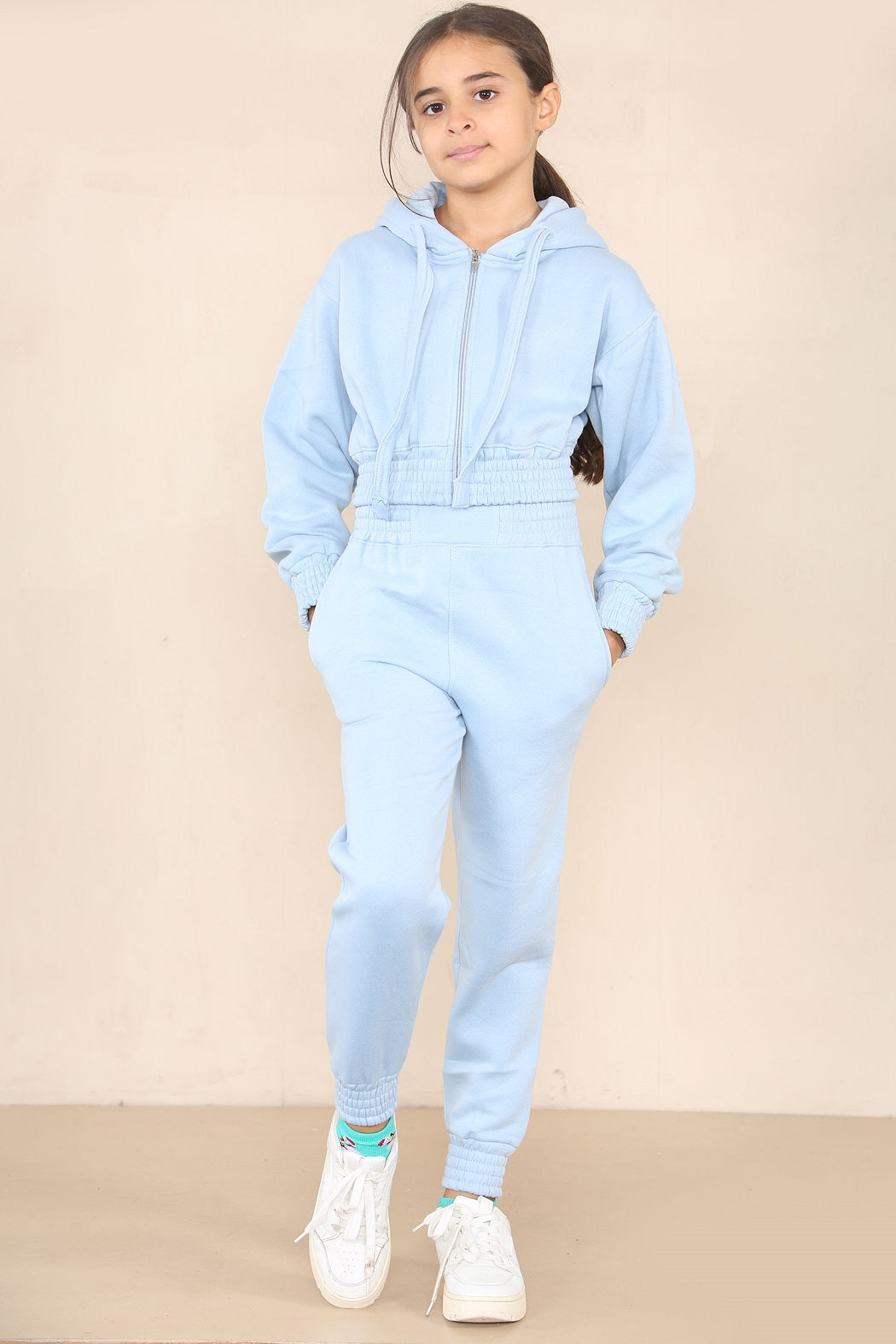 Kids Baby Blue Crop Hooded Loungewear - Valentina - Storm Desire