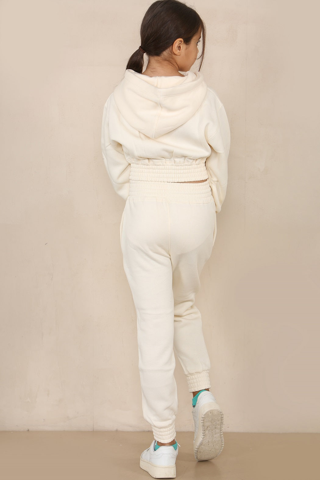 Kids Cream Crop Hooded Loungewear - Valentina - Storm Desire