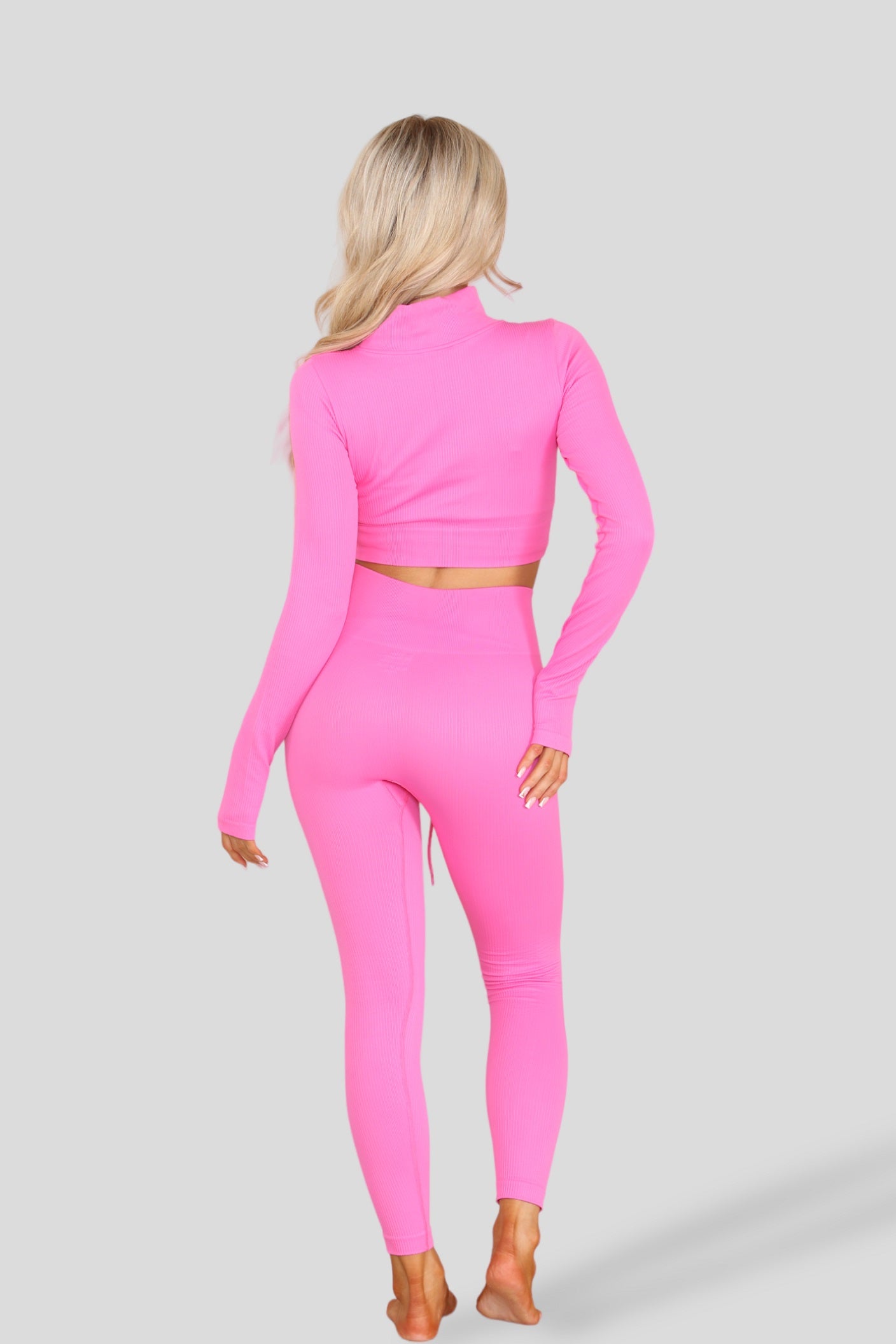 Neon Pink Ribbed Zip Top & Leggings Active Set - Gwen - Storm Desire